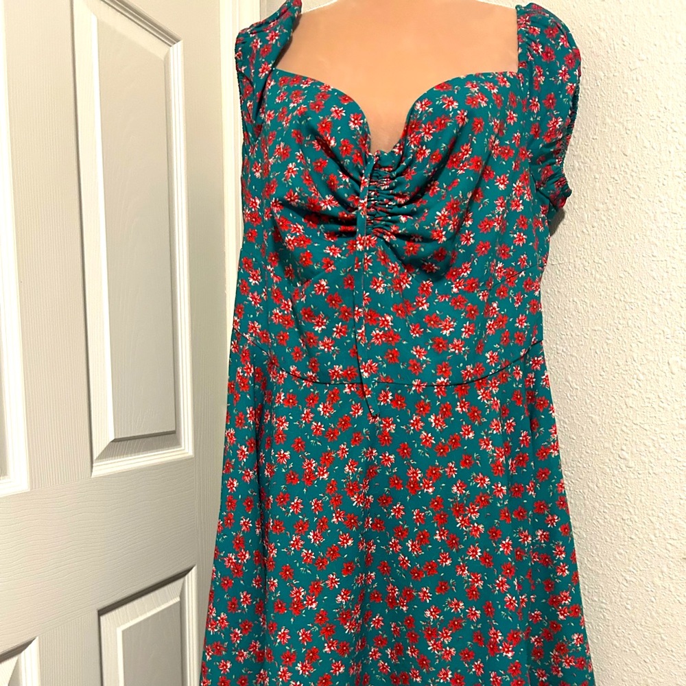 Floral Green and Red Dress